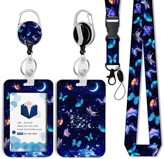 Butterfly Badge Holder with Retractable Reel and Breakaway LanyardBadge Clips Retractable Heavy Duty Badge Reel，Funny Keychain，ID Holder with Breakaway Lanyard for School Nurse Office Teen