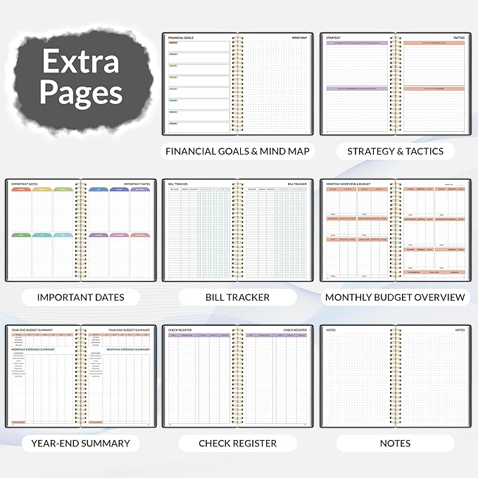 SUNEE Budget Planner - Monthly Budget Book with Expense Tracker Notebook, Undated 12 Month Bill Organizer & Finance Planner to Manage Your Money, A5(6.4" x 8.3") Account Book with Colorful Tab, Black