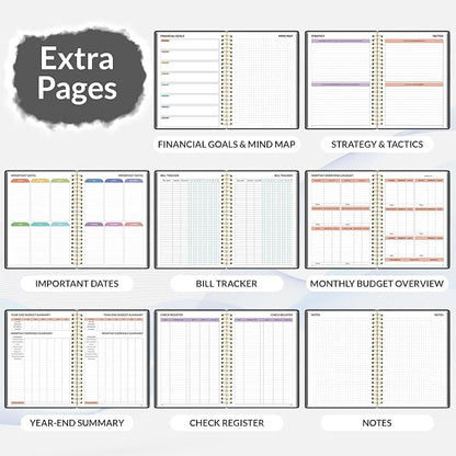 SUNEE Budget Planner - Monthly Budget Book with Expense Tracker Notebook, Undated 12 Month Bill Organizer & Finance Planner to Manage Your Money, A5(6.4" x 8.3") Account Book with Colorful Tab, Black