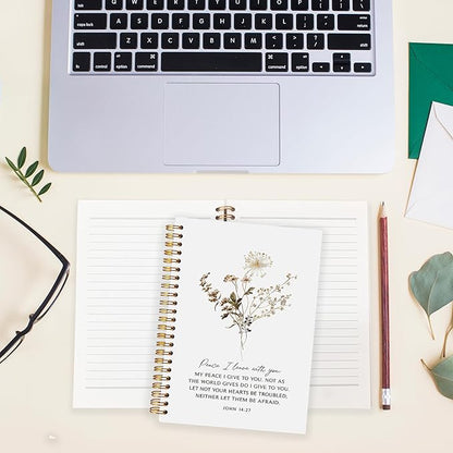 BearCake Peace I Leave with You Floral Christian Notebook Journal, Christian Gifts for Women, Bible Notebooks for Note Taking, Bible Journaling Notebook, Hardcover Spiral Notebook 5.5x8.3