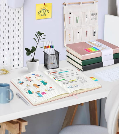 Graph Paper Notebook Journal, 360 Numbered Pages Grid Notebooks 8.5 x 11, Thick 100gsm Paper Graphing Journals for Women Men, A4 Large Hardcover Graph Leather Journals for Writing Pink