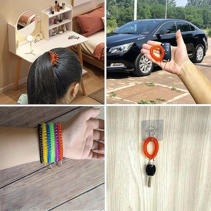 Pack of 36 Colorful Spring Spiral Wrist Coil Key Chain, Wristband Key Ring (Solid Red)