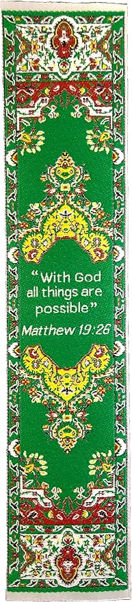 Woven Carpet Bookmark, with God All Things are Possible, Matthew 19:26