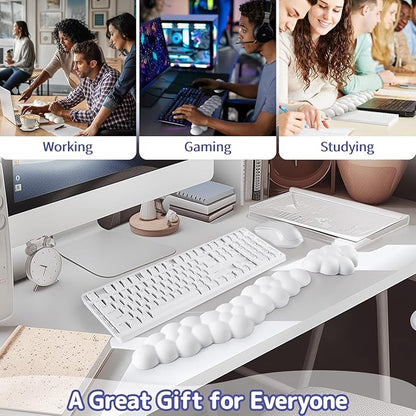 Cloud Wrist Rest Keyboard, Cloud Palm Rest Set with PU Leather Memory Foam, Cute Keyboard Rest for Wrist Support and Arm Rest, Desk Cloud Wrist Pad for PC/Gaming/Hand Cushion/Computer-White