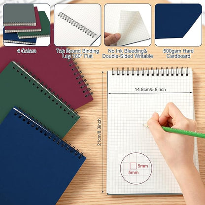 Graph Paper Spiral Notepad A5 Top Wirebound Notepad Grid Notebook Steno Pads Memo Notebook Grid Paper 140 Pages for Writing Sketching Drawing Office Supplies(Multicolor,8 Pack)