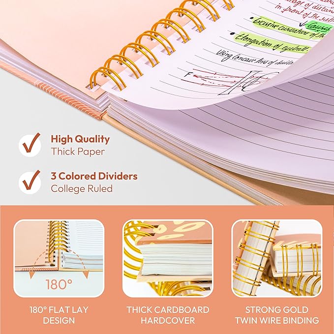 Hardcover Spiral Journal, 10.25" x 7.25", 300-Page Large College-Ruled Notebook for Women, Ideal for Writing, Journaling, Note-Taking, Work, School