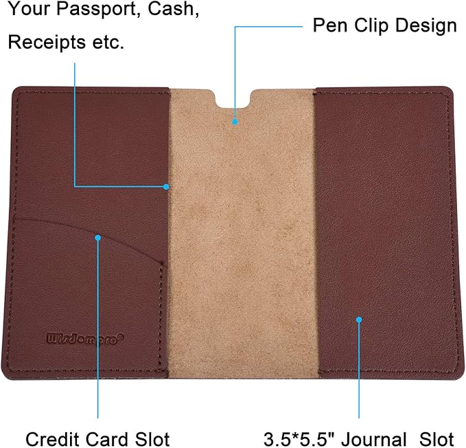 Wisdompro Journal Cover, 2 Pack PU Leather Notebook Cover for Field Notes,or other 3.5" x 5.5" Pocket Notebooks - Brown