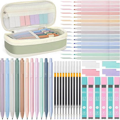52 PCS Aesthetic School Supplies with Cute Pencil Case, Stationery Essentials with Pens Pencils and Pastel Highlighters Set, College Back to School Supplies for Teen Girls, Office Supplies - Green