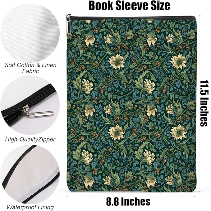 Botanical Book Sleeve, Classic Flower Book Covers for Paperbacks, Floral Book Pouch Book Protector, Book Lovers Gifts for Women Girls Mentor, Book Accessories Book Club Gifts Christmas Birthday Gifts