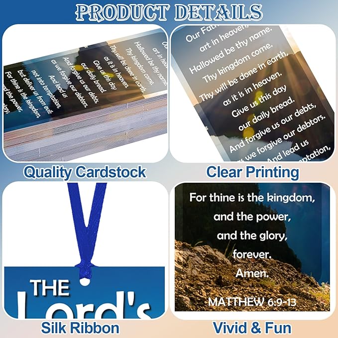 60 Pcs The Lord's Prayer Bookmark Religious Christian Bookmarks for Teens Men Women Church Home Party Favors