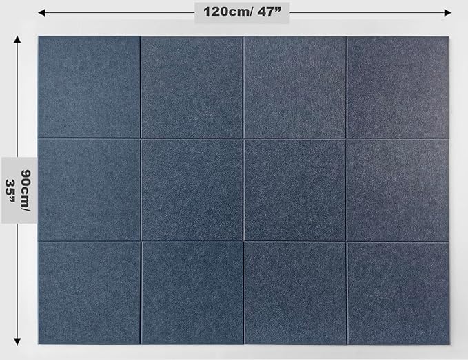 Large Cork Board Alternative - 47"x35" 12 Pack Felt Wall Tiles with Safe Removable Adhesive Tabs, Cork Wall Tiles Cork Board for Home Office Pin Board Tack Board 48 x 36 - Denim