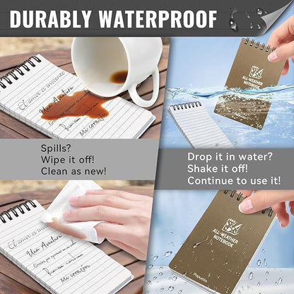 POPYOLA 4 Pack Waterproof Pocket Notebook, 3x5 Pocket Notepad, All Weather Mini Spiral Notepad, Write in the Rain Police Notepad with 100 Squared Pages for Outdoor Home Office School