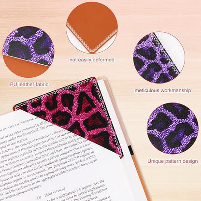 4 Pieces Leather Bookmarks, Cute Book Accessories for Reading Lovers, Page Markers for Women Men Kids Students Teachers Retirement Birthday Gift (Leopard Print)