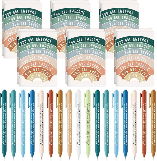 Janlaugh 100 Pcs Positive Affirmations Reminder Notepad Motivational Pen Positive Psychology Pocket Notebooks with Colored Ballpoint for Volunteer Week Mental Health Therapy Teacher Student Classroom