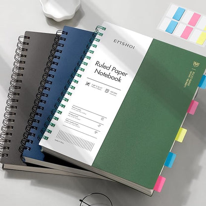 EMSHOI B5 Spiral Notebook College Ruled Lined Journal, Large 7.48" X 10.15", 300 Pages/150 Sheets, 100gsm Thick Paper, Waterproof Hardcover, for Office School Women Men Work Writing Notes, Blue