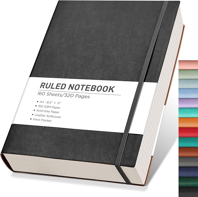 RETTACY Journaling Notebooks, A4 Lined Notebook Journal with 320 Pages, 8.5" × 11", Large Size, Notebook Journal for Work, School, Writing, Leather Softcover, 100 GSM Thick Paper (Gray)