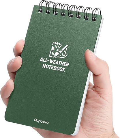 POPYOLA 1 Pack Waterproof Pocket Notebook, 3x5 Pocket Notepad, All Weather Mini Spiral Notepad, Write in the Rain Police Notepad with 100 Squared Pages for Outdoor Home Office School, Green