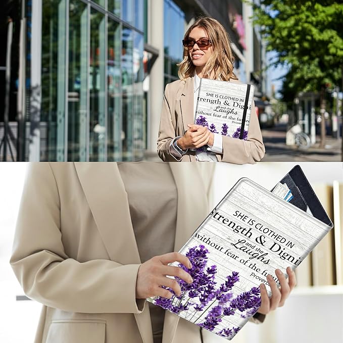 PU Leather Padfolio Clipboard Notepad with Pen Loop and Elastic Strap Interview/Resume Document Organizer for Business School Office,Purple Lavender