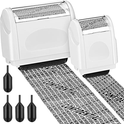 Nezyo 2 Pack Identity Protection Roller Stamp Identity Theft Stamp Confidential Roller Stamp Privacy Stamp Information Blocker Stamp and 4 Pack Refill Ink for ID Account Data Address Security(White)