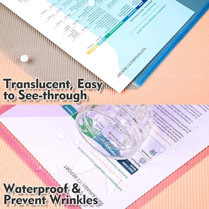 LEOBRO Plastic File Folders, 24 PCS Plastic Folders for Documents, File Folders, A4 Plastic Envelopes with Snap Closure, Letter Size Clear Envelopes Folders, Reusable File Bags, Document Holder