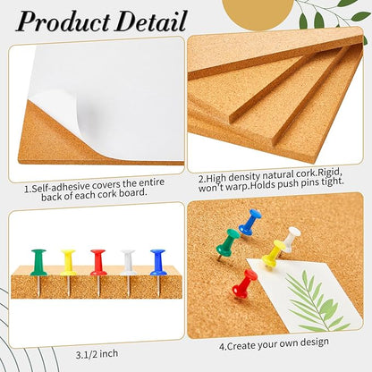 Cork Board Tiles 12 x 12 in 0.5 in Thick Square Bulletin Boards Cork Tiles Bulk with Push Pins Mini Natural Self Adhesive Backing Corkboards for Wall Home Office Floor DIY(36 Pcs)