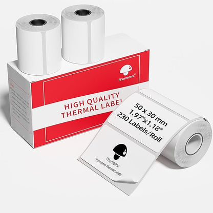 Memoqueen 3 Roll Thermal Sticker Labels for M110S/M221/M220/M120/M200/M110 Label Makers,1.97"x1.18"(50mm*30mm),Multi-Purpose Labels for Bussiness,Barcode,Home,230 Labels/Roll,Black on White