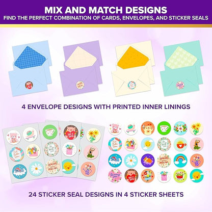 Decorably 24 Pack 4x6in Cute Get Well Cards Assortment Box with Envelopes and Stickers, 24 Unique Designs Get Well Soon Cards with Printed Message Inside