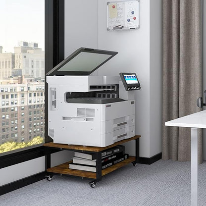 Natwind 2 Tier Laser Printer Stand,23.6''x23.6''x12.6'' Large Printer Table Copier Stand,Heavy Duty Rolling Printer Cart with Paper Storage Shelf,Printer Holder with Wheels for Home Office (Retro)