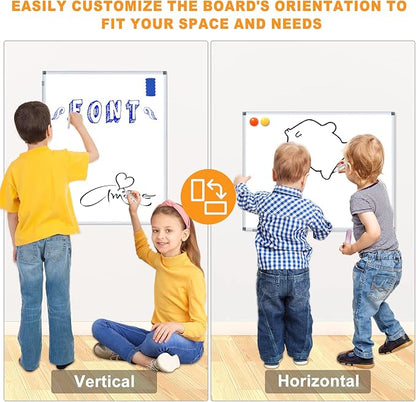 H-Qprobd Magnetic Whiteboard 24" x 18" Dry Erase White Board for Wall, Hanging Mounted Whiteboard with Aluminum Marker Tray