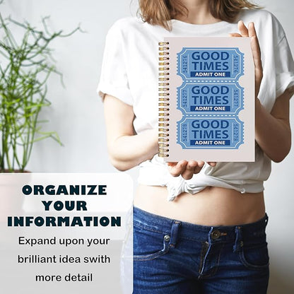 BearCake Funky Retro Y2K Blue Preppy Notebook, Good Times Ticket Preppy Journal, Blue Aesthetic Notebooks, Blue Office Supplies, Blue Desk Accessories, Hardcover Spiral Notebook 5.5x8.3