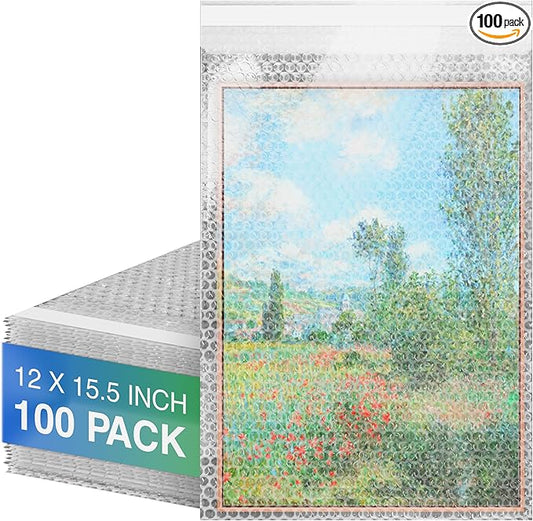 Clear Bubble Out Bags, 12 x 15.5 Inches. 100 Pack Self Seal Bubble Pouches. Polyethylene Clear Bubble Bags for Packing. Waterproof Clear Bubble Out Pouches for Fragile Things