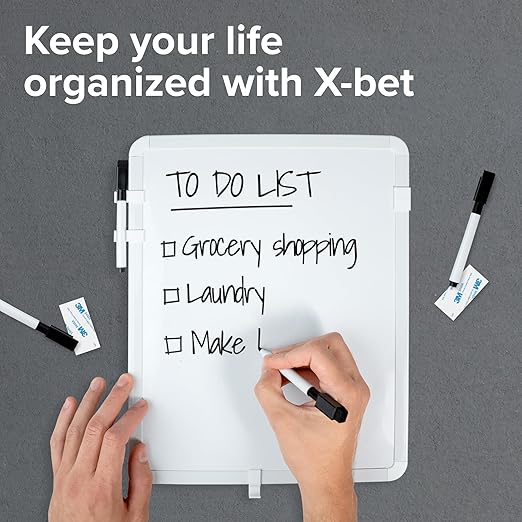 X-Bet Dry Erase Board, 14"x11", White & Modern Frame, Includes 5 Markers - Ideal for Kids, Students & Home Office