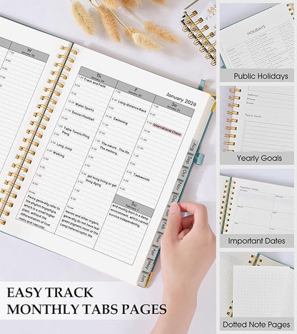 2026 Planner, Weekly and Monthly Calendar Planner from January 2026 - December 2026, 8.5" x 11" Hardcover Leather Hourly Appointment Book with Tabs, Spiral Daily Planners for College School Work Home,Blue