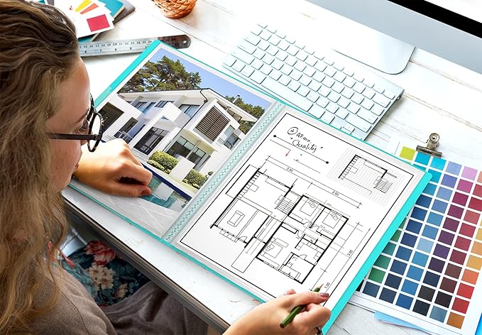 Dunwell 11x14 Art Portfolio Folder (Aqua), Presentation Binder with 24 Pockets, Large 11 x 14 Portfolio Binder, Acid-Free Poly Cover and Sleeves