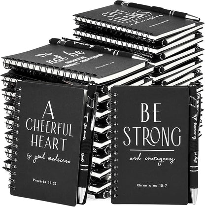 INSADA Christian Prayer Journal Spiral Black Notebooks Bulk Small Notepad with Pens - Small Notepads (4.13”x5.43”) - Easter Gifts for male, Church Members & Bible Study Groups (30 sets Black)