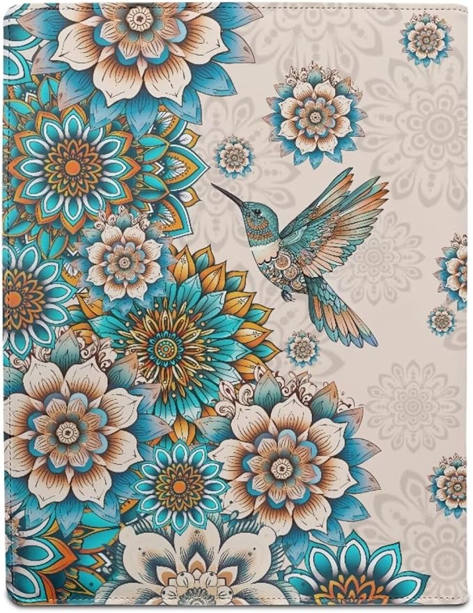 Cozeyat Boho Floral PU Leather Padfolio for Women Hummingbird Conference Folder Portfolio Interview Resume Folder A4/Letter Size