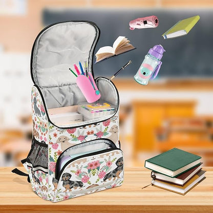 Dachshunds Dog Backpack with Reflective Strip for Kids Boys Girls Elementary School Bag Removable Chest Strap
