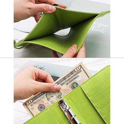 Mogoostry A7 Binder Cover Savings Binder Wallet Leather Binder Folder 6-Ring Refillable Notebook Binder Planner Cover Hardcover Budget Binder Organizer (Green)