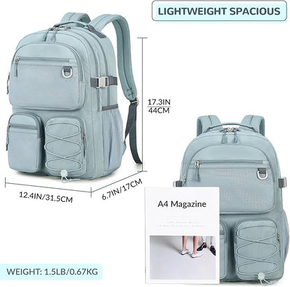 Lohol Water Resistant Daypack with Mulitiple Pockets for School Travel Outdoor College, 15.6 inch Laptop Backpack for Men and Women (Grey Blue