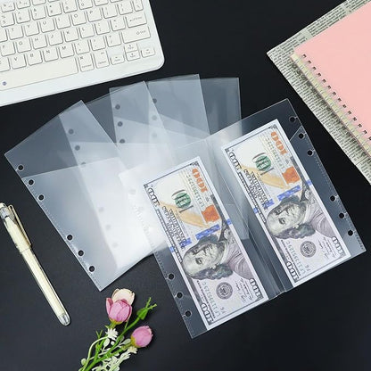 A6 Binder Pockets with No Zipper, Koqye Blue 10 Pcs Plastic Zipless Budget Envelopes, Two Pockets Frosted Cash Envelopes Money Bag for Budgeting, Cash Stuffing (Clear)