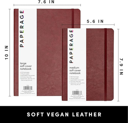 PAPERAGE Softcover Lined Journal Notebook (Burgundy), 160 Pages, Medium College Ruled Notebook, 5.6 inches x 7.9 inches - 100 GSM Thick Premium Paper, Soft Vegan Leather Journal for Home, Work & School