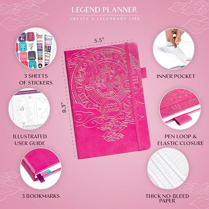 Legend Planner – Weekly & Monthly Life Planner to Hit Your Goals & Live Happier. Organizer Notebook & Productivity Journal. A5 (Hot Pink)