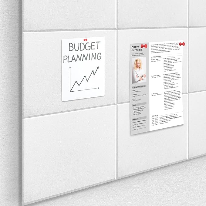 Large Office Cork Board Alternative - 47"x35"12 Pack Felt Wall Tiles Self-Adhesive Safe Removable No Damage for Wall Pin Board Tack Board Felt Cork Board for Walls or Office 48 x 36 White