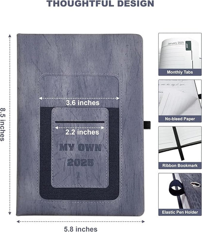 2025 Weekly and Monthly Planner with Pen: Jan 2025-Dec 2025, A5 size 8.5" x 5.75", Hard Cover Agenda Planner with Phone Holder, Card Holder and Pen Holder (Grey)