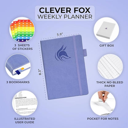 Clever Fox Dated Planner 2025-2026 – Weekly Life Planner Notebook for Goal Setting & Time Management – Planner with Habits Tracker, to-do List & Dated Pages – A5, Lasts 1 Year Lavender)