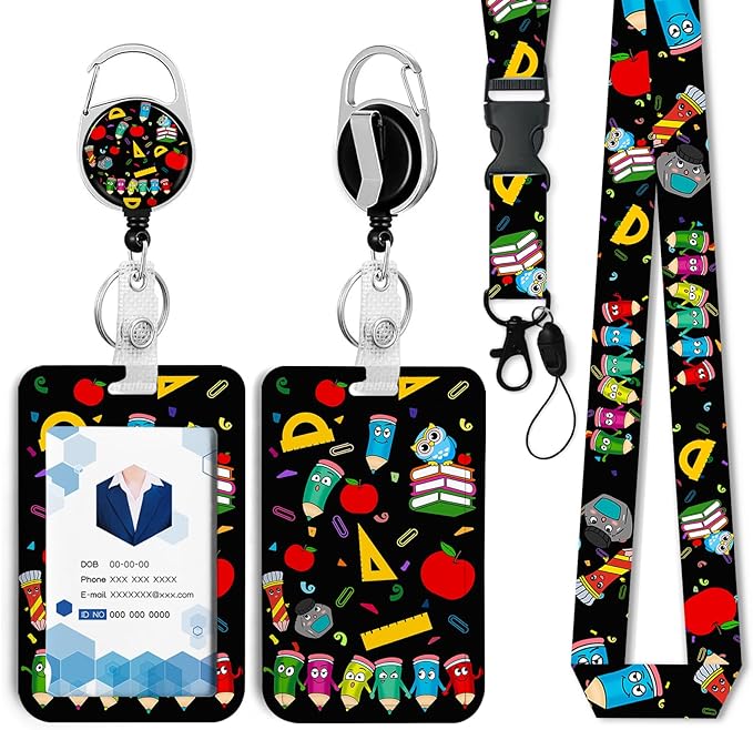 Cute Teacher Owl Badge Holder with Retractable Reel and Breakaway Lanyard，Badge Clips Retractable Heavy Duty Badge Reel，Funny Keychain，ID Holder with Breakaway Lanyard for School Nurse Office Teen