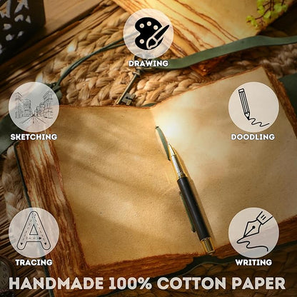 Fausta Vintage Handcrafted Leather Journal with Key for Writing, 240 Pages (A4), Deckled Cotton Paper Notebook/Diary for Men and Women 150 GSM Drawing/Sketchbook, Hunter Green