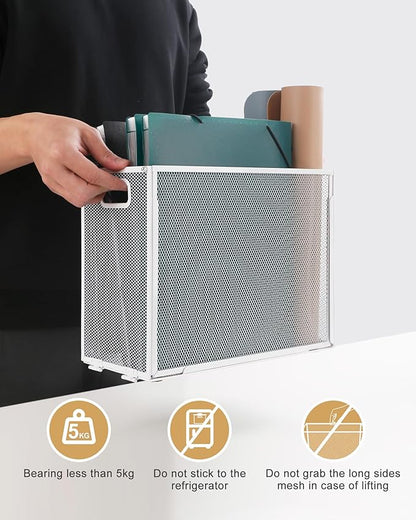 Oterri Hanging File Organizer, Metal File Organizer, Portable Desktop File Organizer for Letter Size Folder, Mesh Hanging File Crate for Office,Folders Not Included(Pure White,1 Pack)