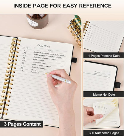 Spiral Notebook Journal for Women Men, 300 Numbered Lined Pages, College Ruled, A5 Hardcover Spiral Bound Notebook for School, Work, Note Taking Writing, Leather Spiral Journal Medium 5.9"x8.5"