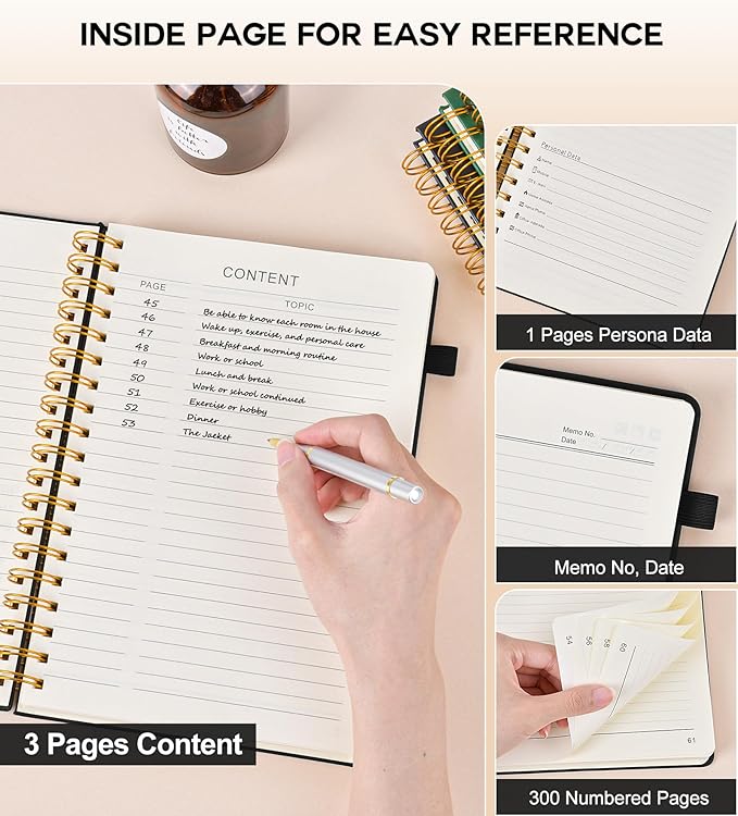 Large Spiral Notebook Journal for Women Men - 300 Numbered Lined Pages, College Ruled,B5 Hardcover Spiral Bound Notebook for School, Work, Note Taking, Writing, Leather Spiral Journal 7"x10"